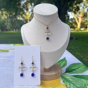 September Sapphire Glass Blue Butterfly September Cute Novelty Fun Jewelry Set